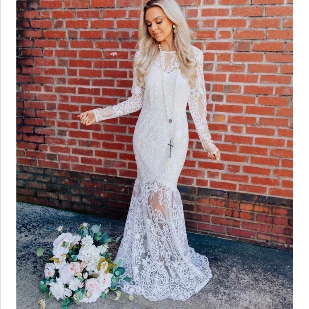 Southern Fried Chics long sleeve lace wedding gown
